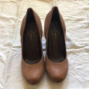 Neutral brown wedge pumps